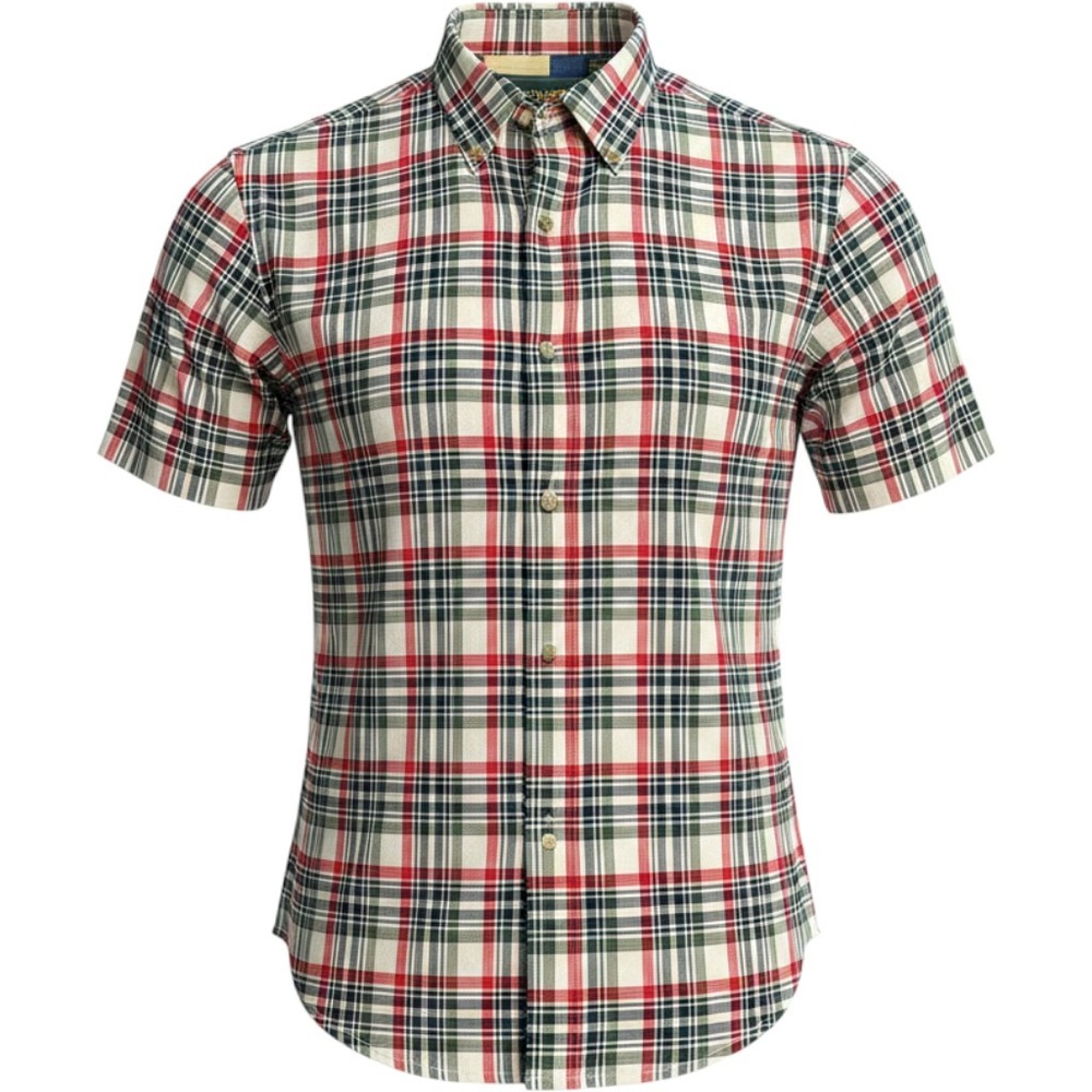 Ivy Crew Mens‎ Large Short Sleeve Plaid Button Down Shirt Red Green White Cotton